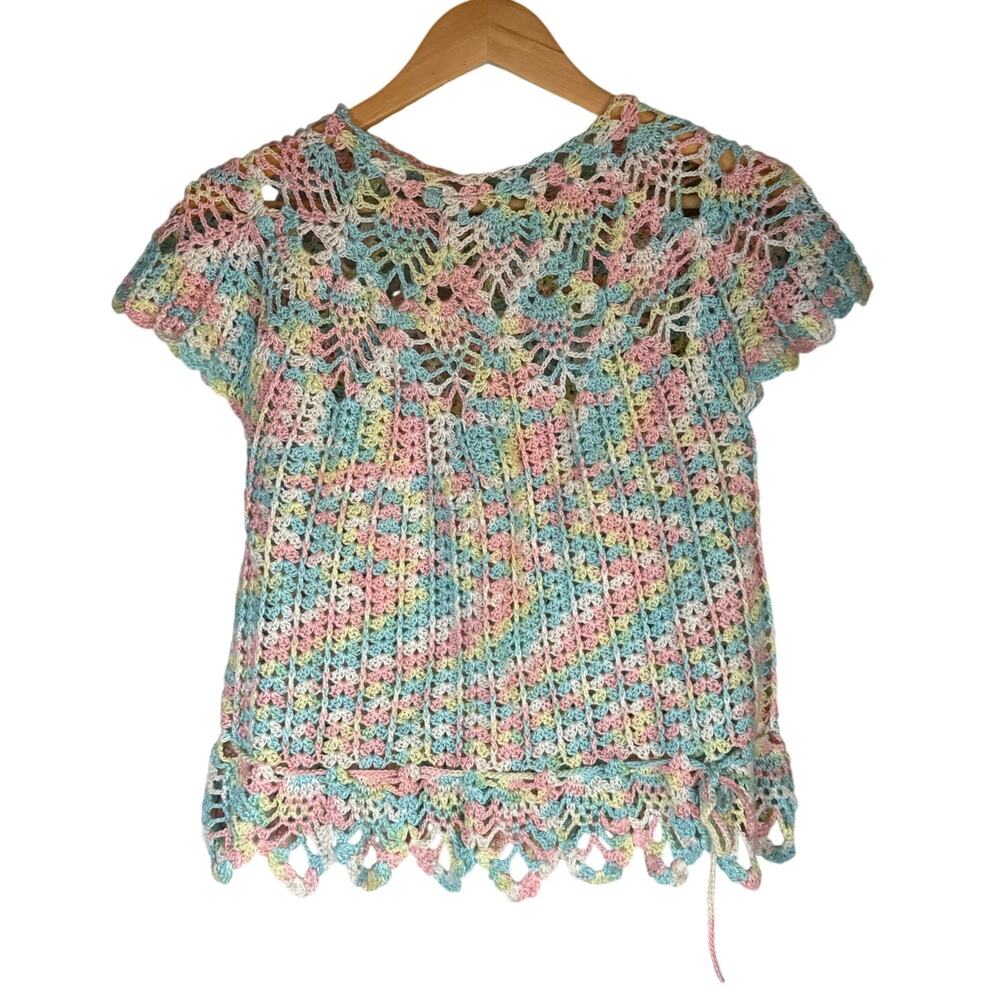 Handmade Crochet Pastel Cropped Top Short Sleeve Easter Spring Spring OOAK